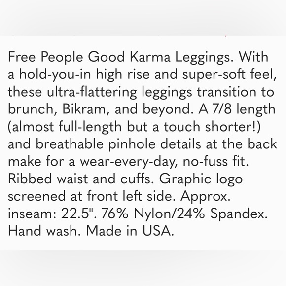 NWT, Free People Good Karma Leggings - Picture 5 of 5